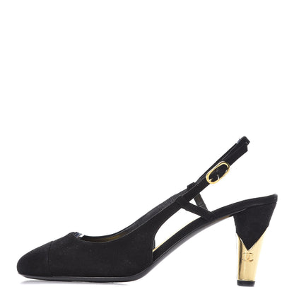 Chanel Suede Cap Toe CC Slingback Pumps 40 Black 1 of 12