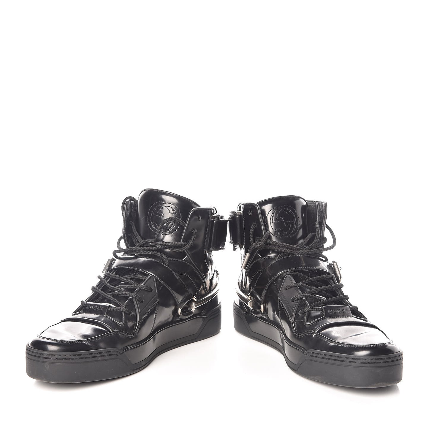 Calfskin Mens Horsebit High Top Spur Sneakers 7.5 Black