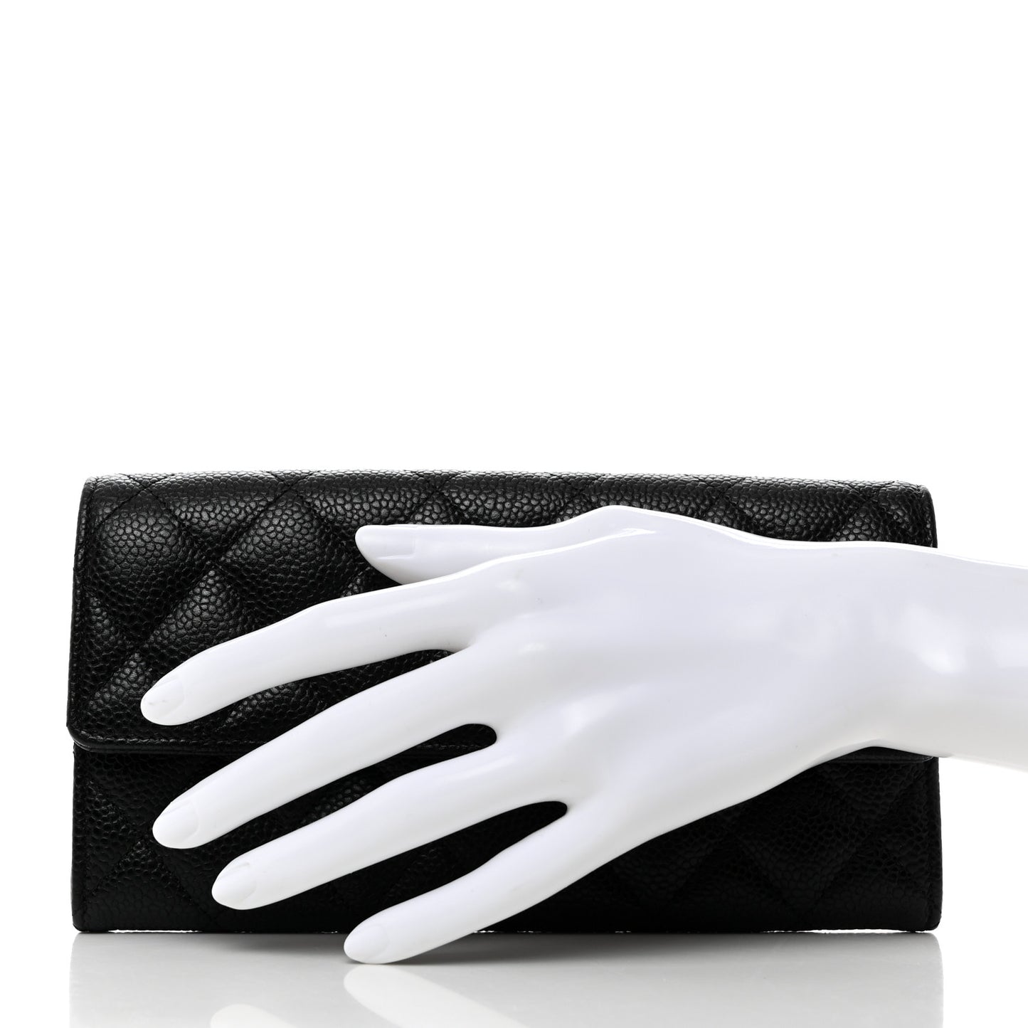 Caviar Quilted Large Gusset Flap Wallet Black