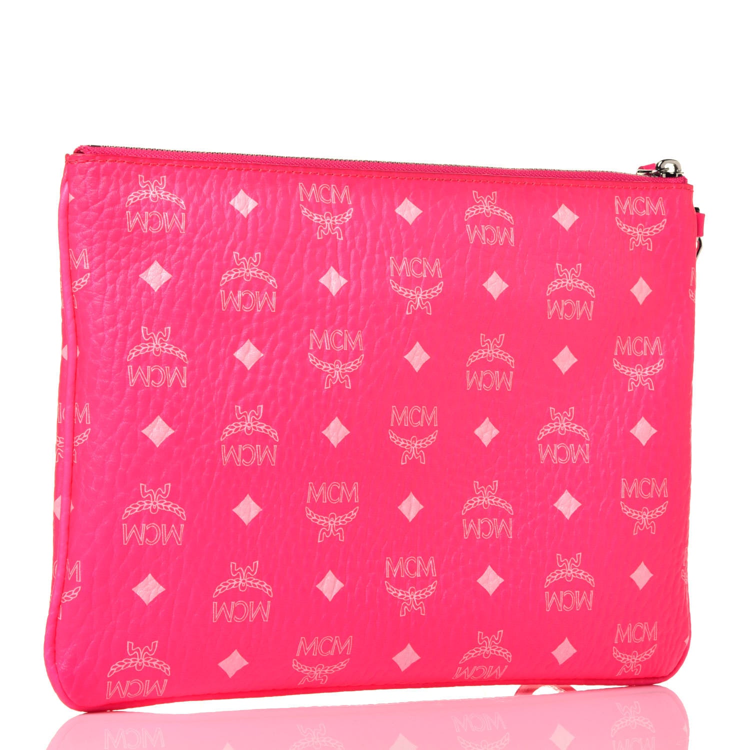 MCM Visetos Wristlet Zip Pouch Neon Pink 4 of 14