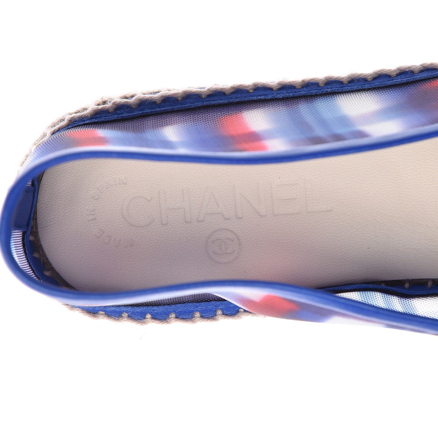 Mesh Lambskin Plaid Print CC Espadrilles 40 Blue White Red