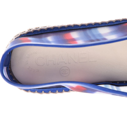 Chanel Mesh Lambskin Plaid Print CC Espadrilles 40 Blue White Red 5 of 8