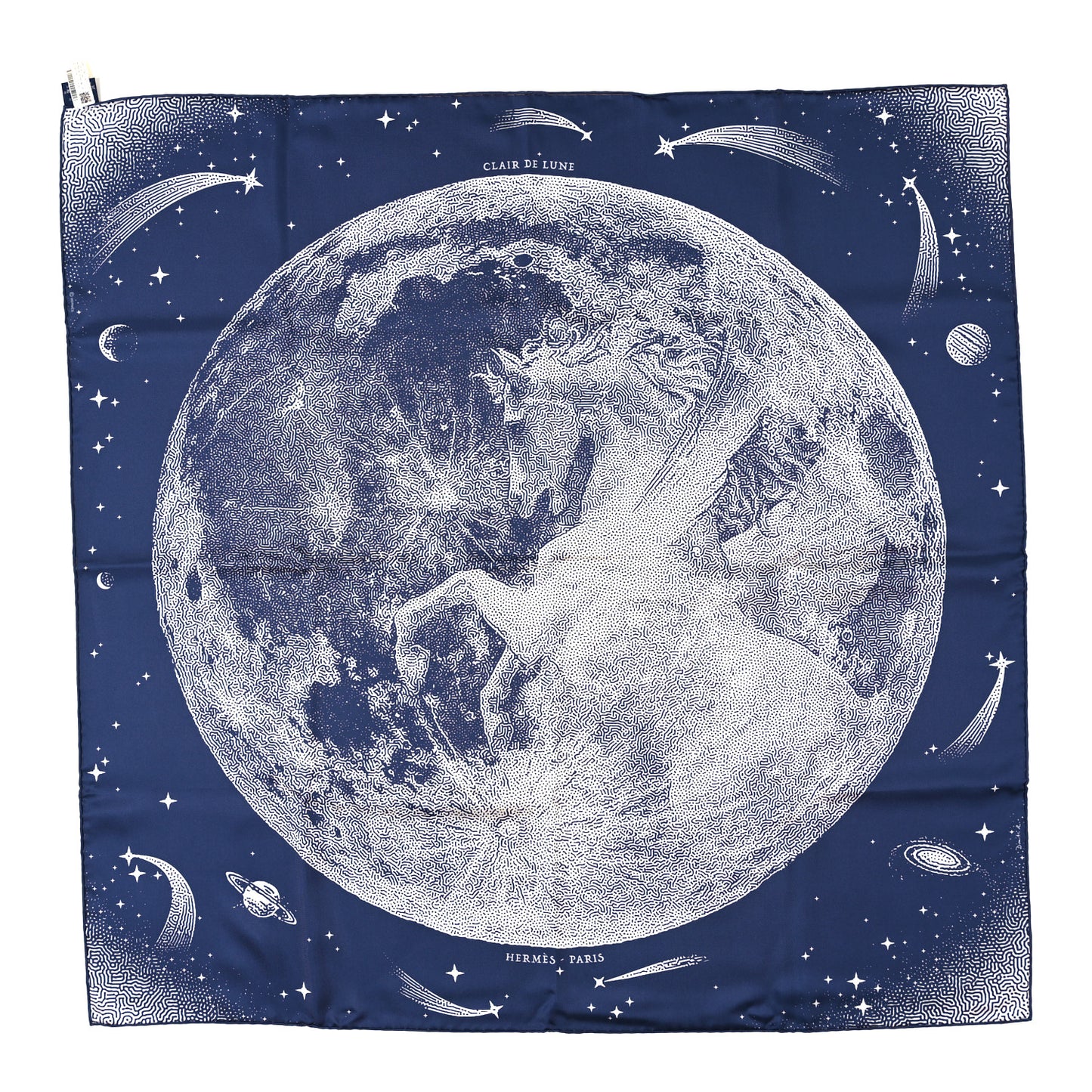 Silk Clair De Lune Double Face Scarf 90 Marine White Beige