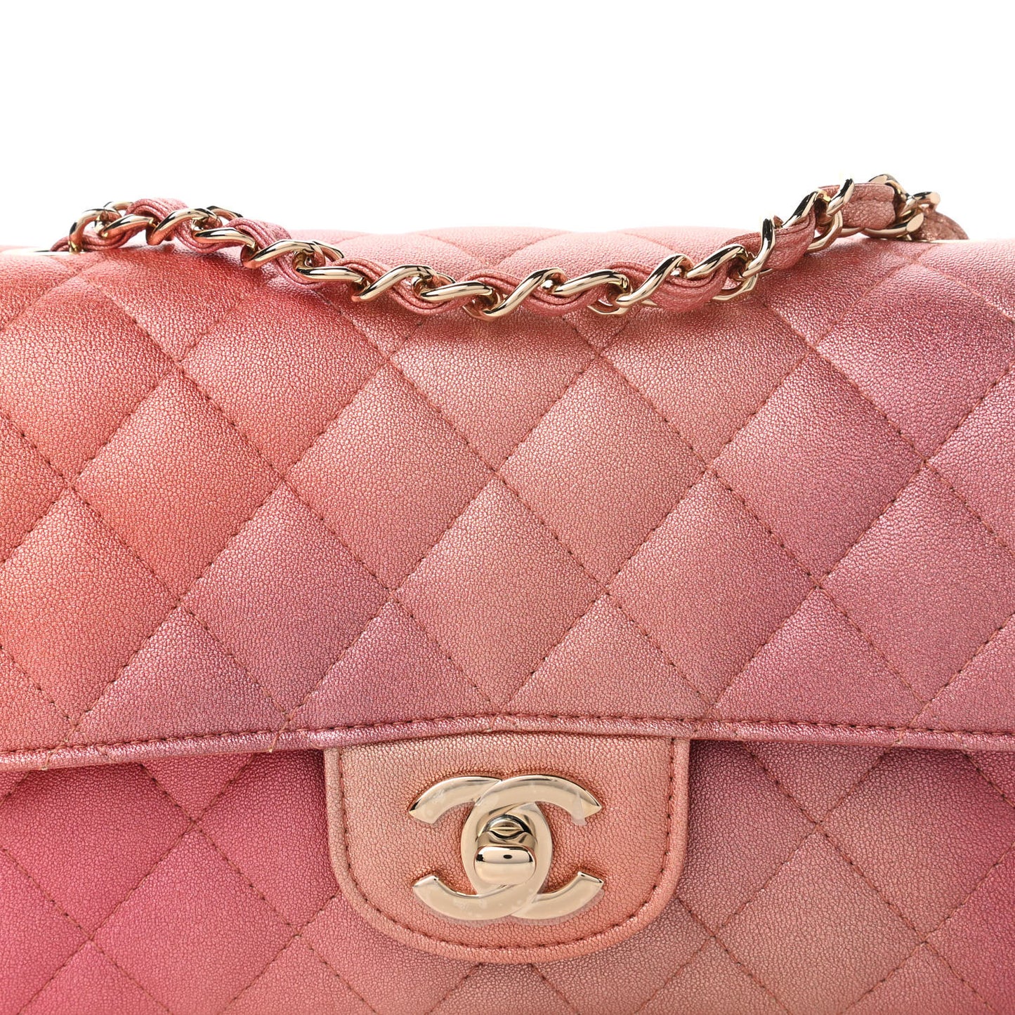 Metallic Lambskin Quilted Ombre Mini Rectangular Flap Pink