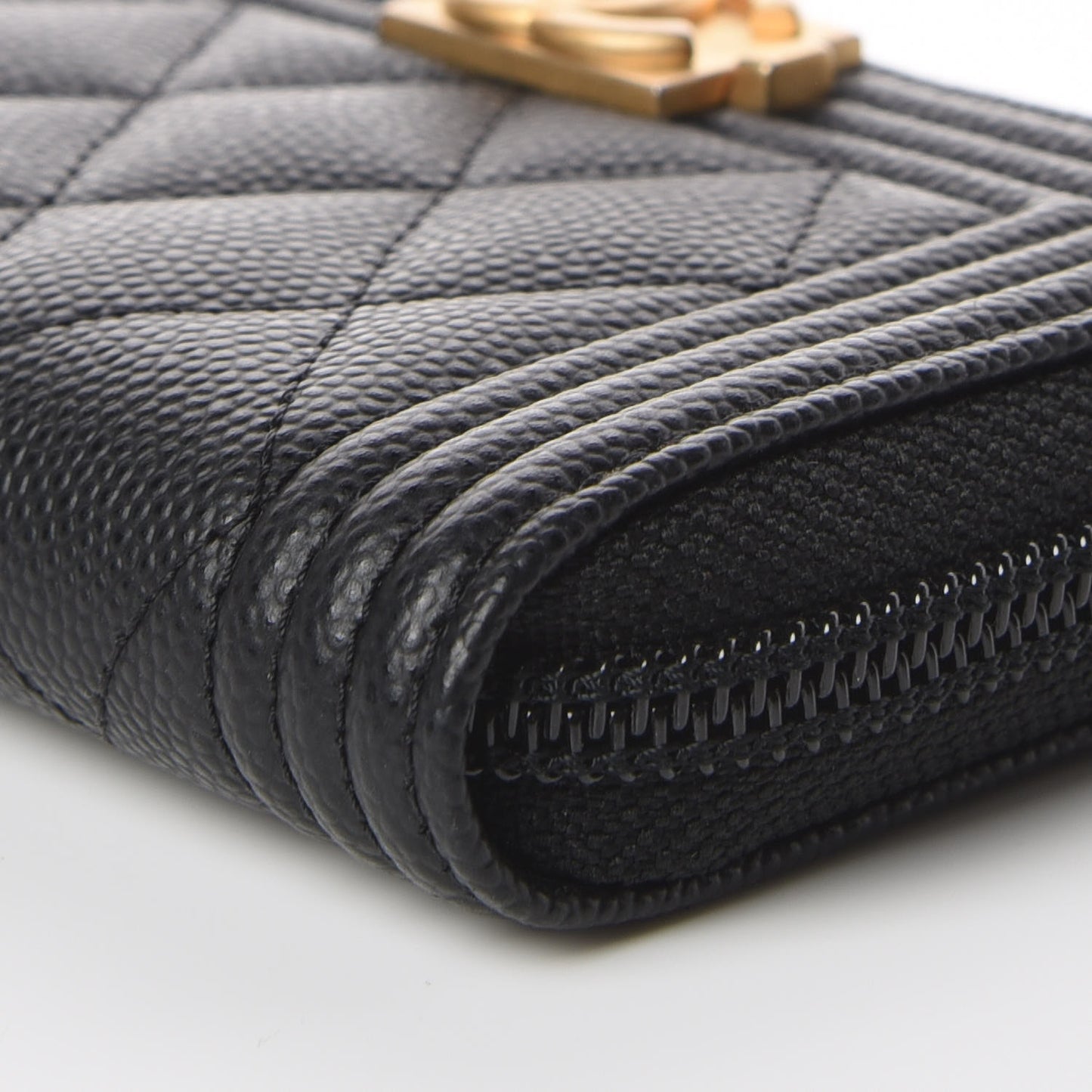 Caviar Quilted Boy Zip Around Coin Purse Wallet Black