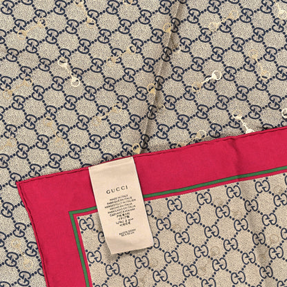 Gucci Silk Twill GG Monogram GG Gold Horsebit Square Scarf Beige Red 3 of 3