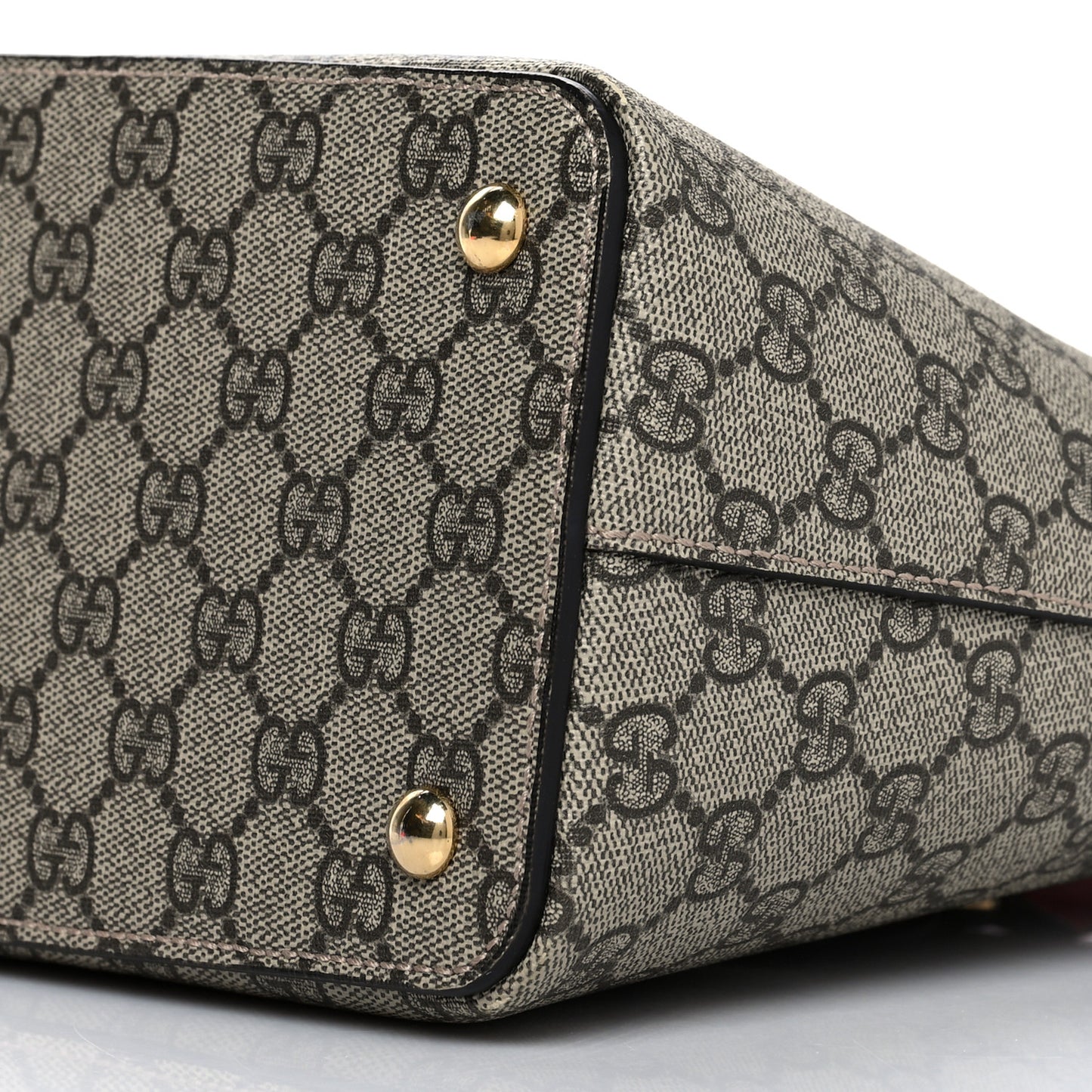 GG Supreme Monogram Moon Calfskin Small Zip Top Tote Beige Ebony Hibiscus Red New Rosette