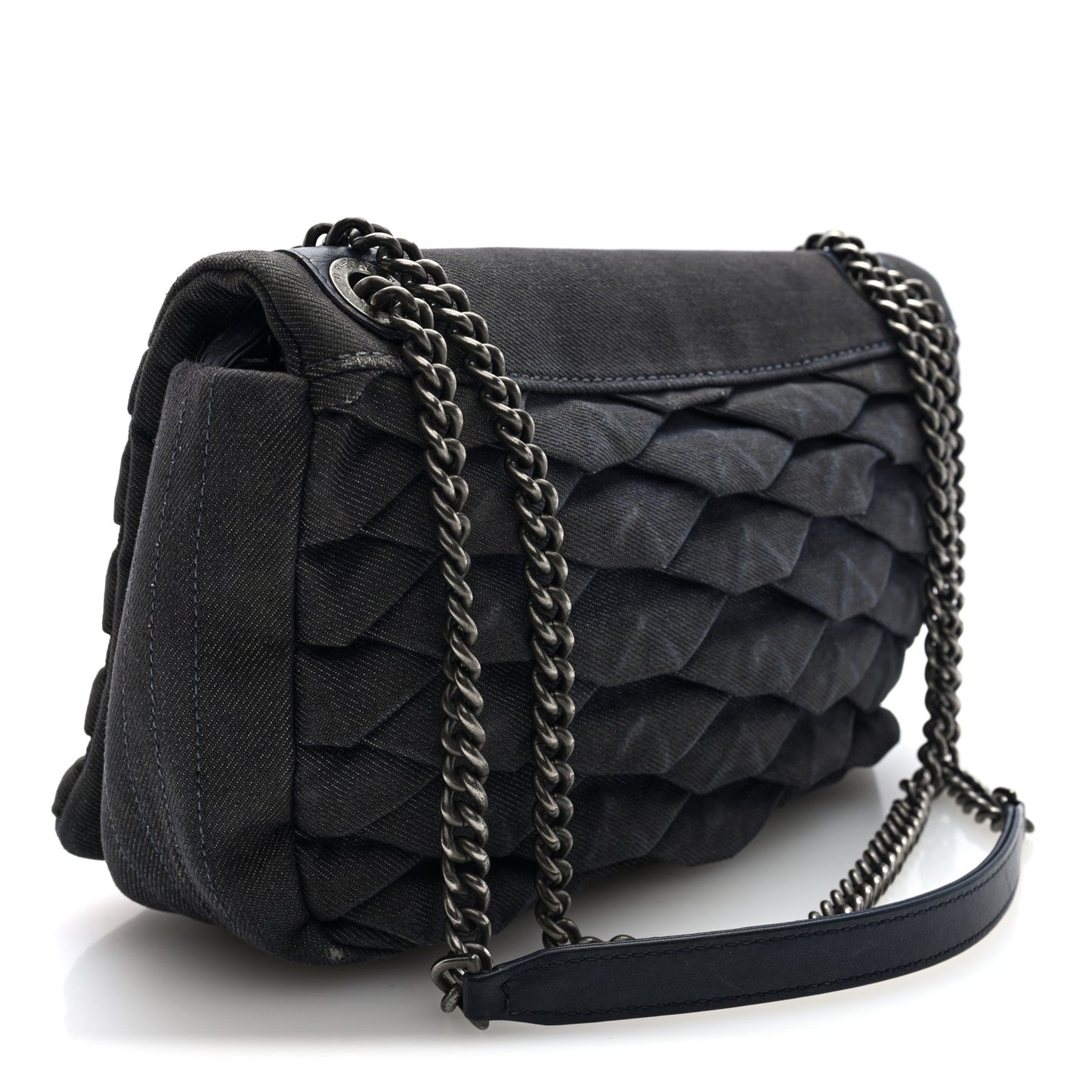 Denim Pleated Denim Turtle Flap Dark Blue