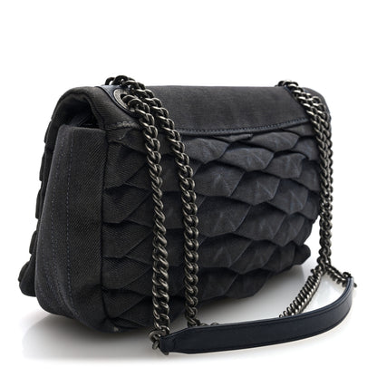 Chanel Denim Pleated Denim Turtle Flap Dark Blue 3 of 11