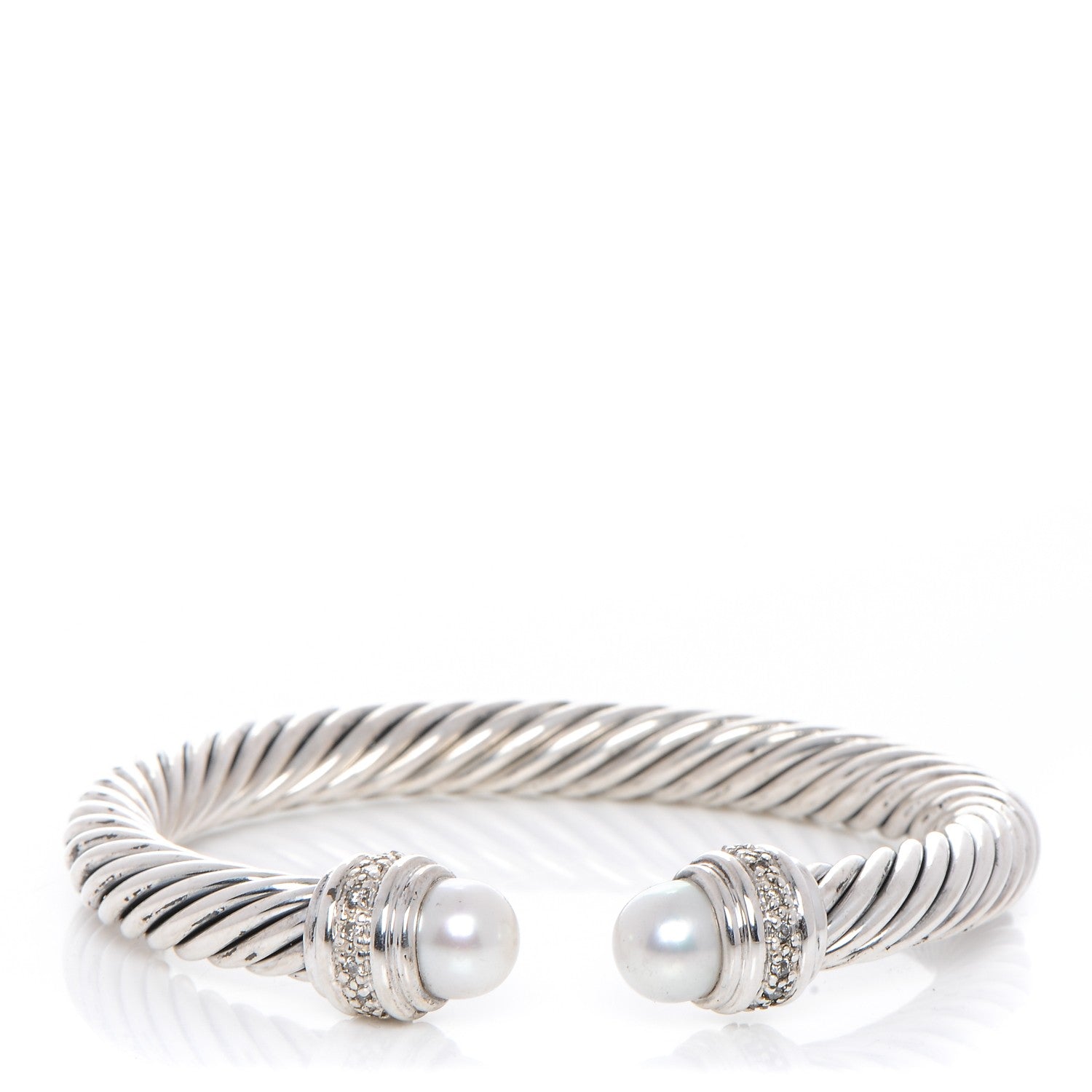 David Yurman Sterling Silver Diamond Pearl 7mm Cable Classics Bracelet 1 of 5