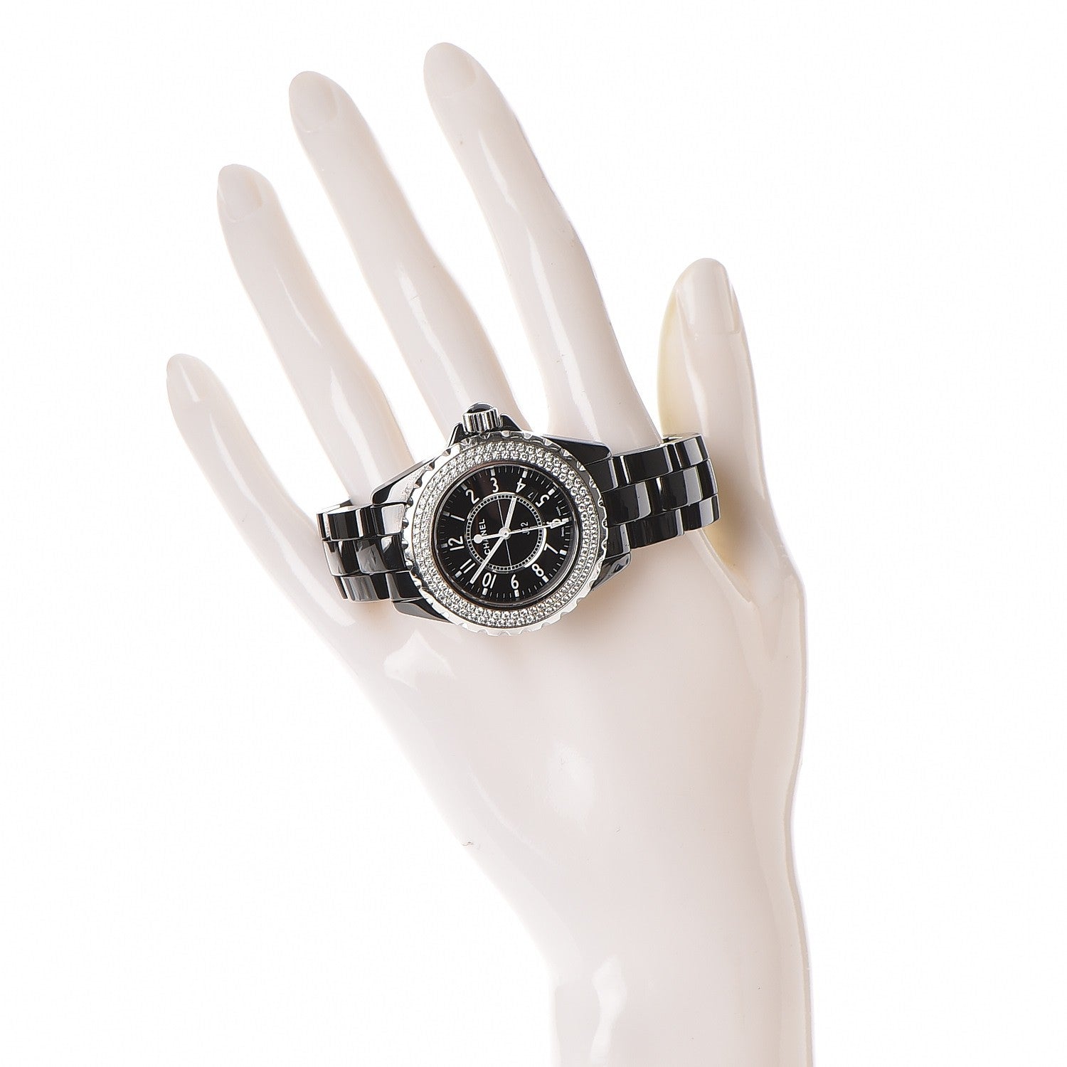 Chanel Stainless Steel Ceramic Diamond Pave Bezel 33mm J12 Quartz Watch Black 2 of 8