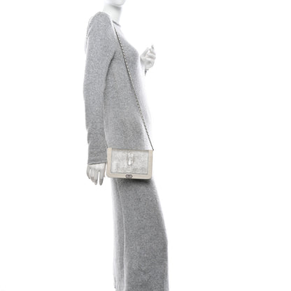 Chanel Metallic Galuchat Stingray Lambskin Boy Wallet On Chain WOC Silver 2 of 15