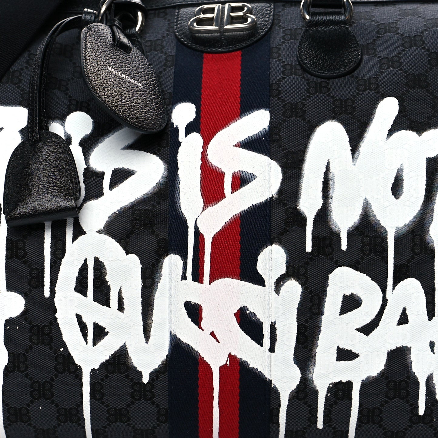 X BALENCIAGA BB Monogram Web Graffiti Medium Ophidia Carry-On Duffle Bag Black