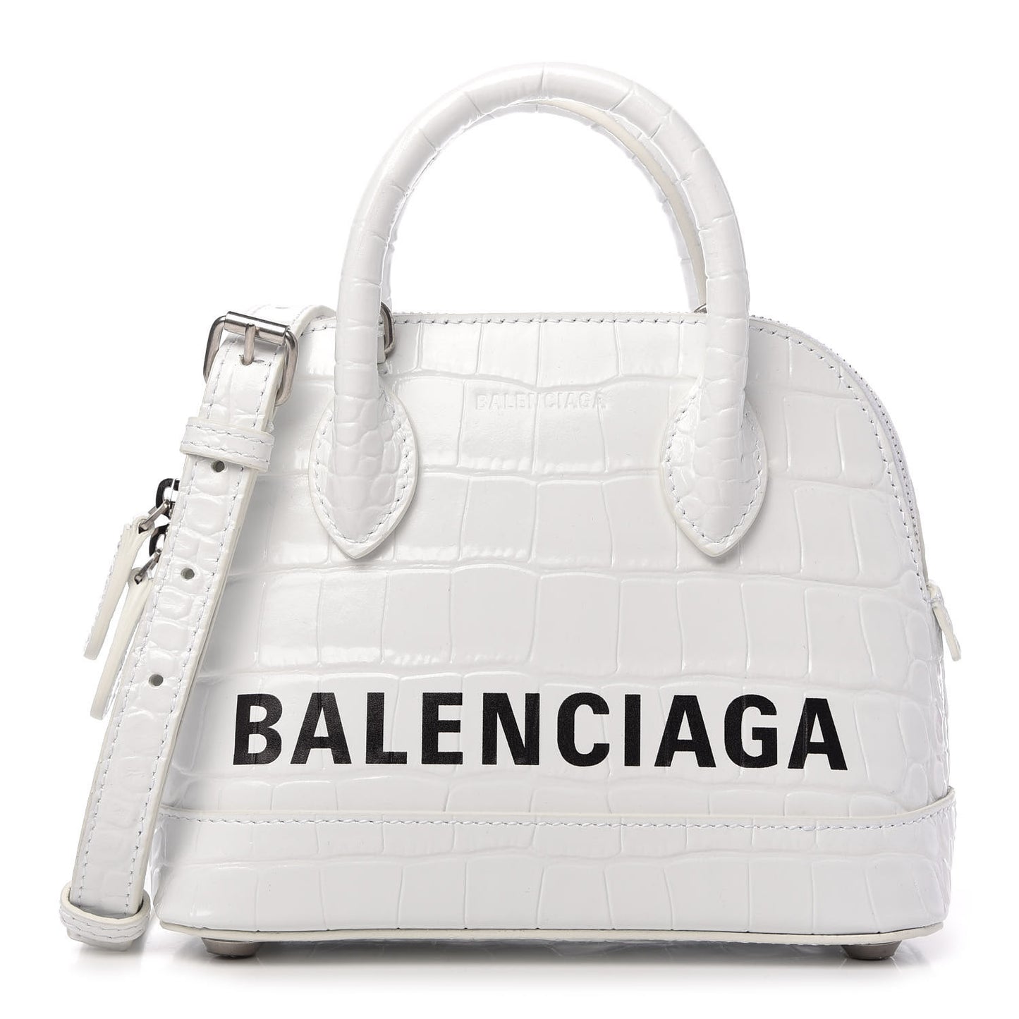 Calfskin Crocodile Embossed XXS Ville Top Handle Bag White Black