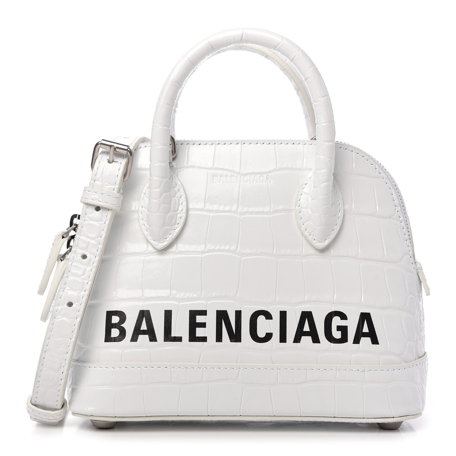Balenciaga Calfskin Crocodile Embossed XXS Ville Top Handle Bag White Black 1 of 11