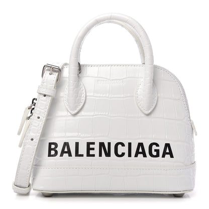Balenciaga Calfskin Crocodile Embossed XXS Ville Top Handle Bag White Black 1 of 11