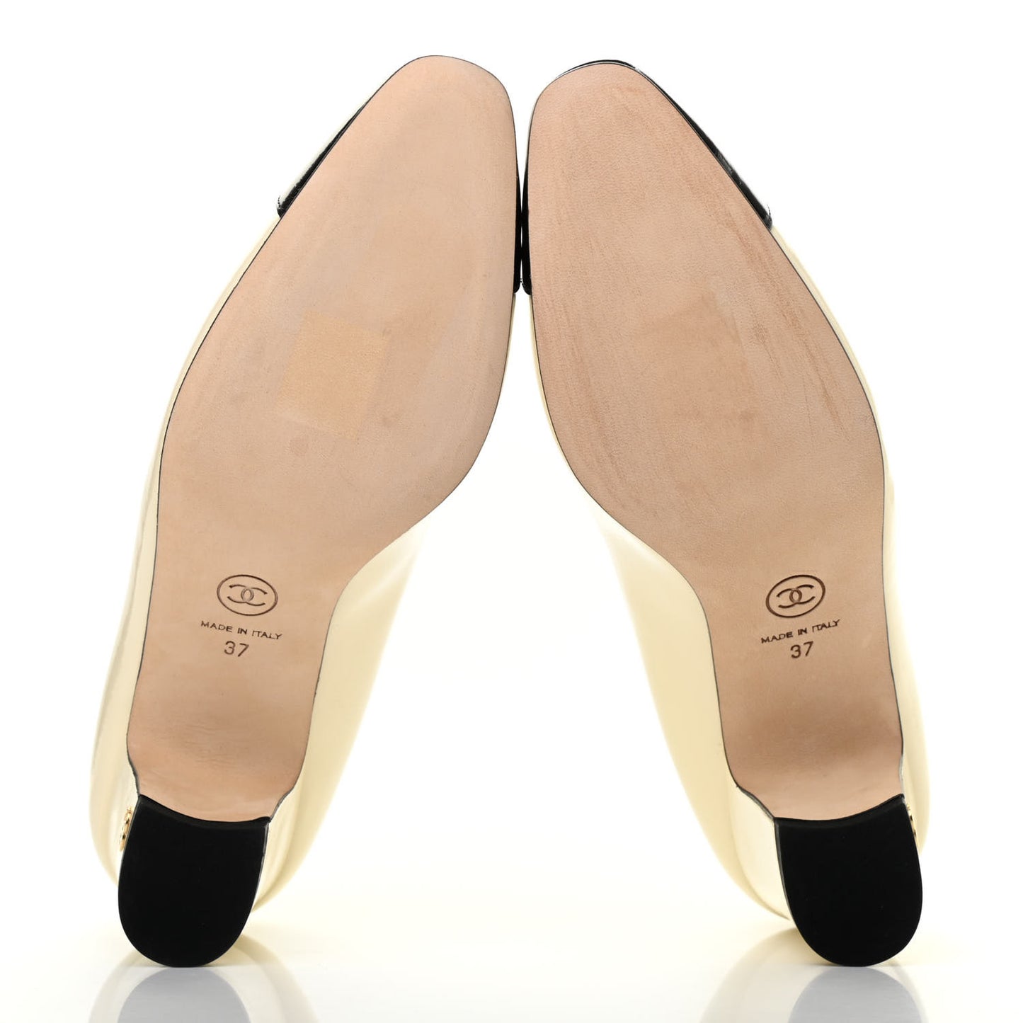 Patent Calfskin Cap Toe Pumps 37 Beige Black