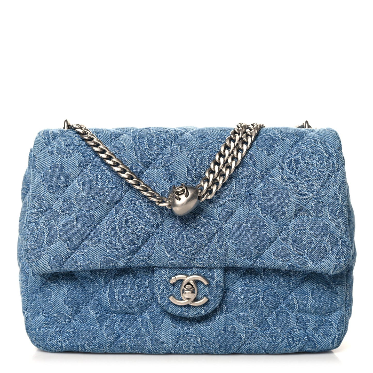Denim Quilted Medium Camellia Sweetheart Flap Blue