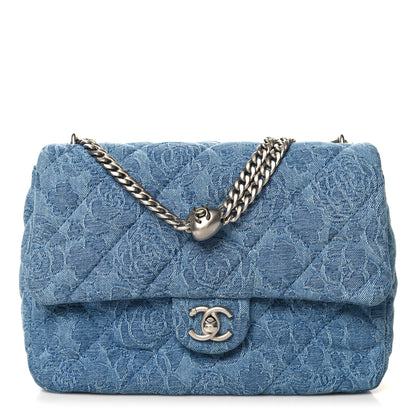 Chanel Denim Quilted Medium Camellia Sweetheart Flap Blue 1 of 11