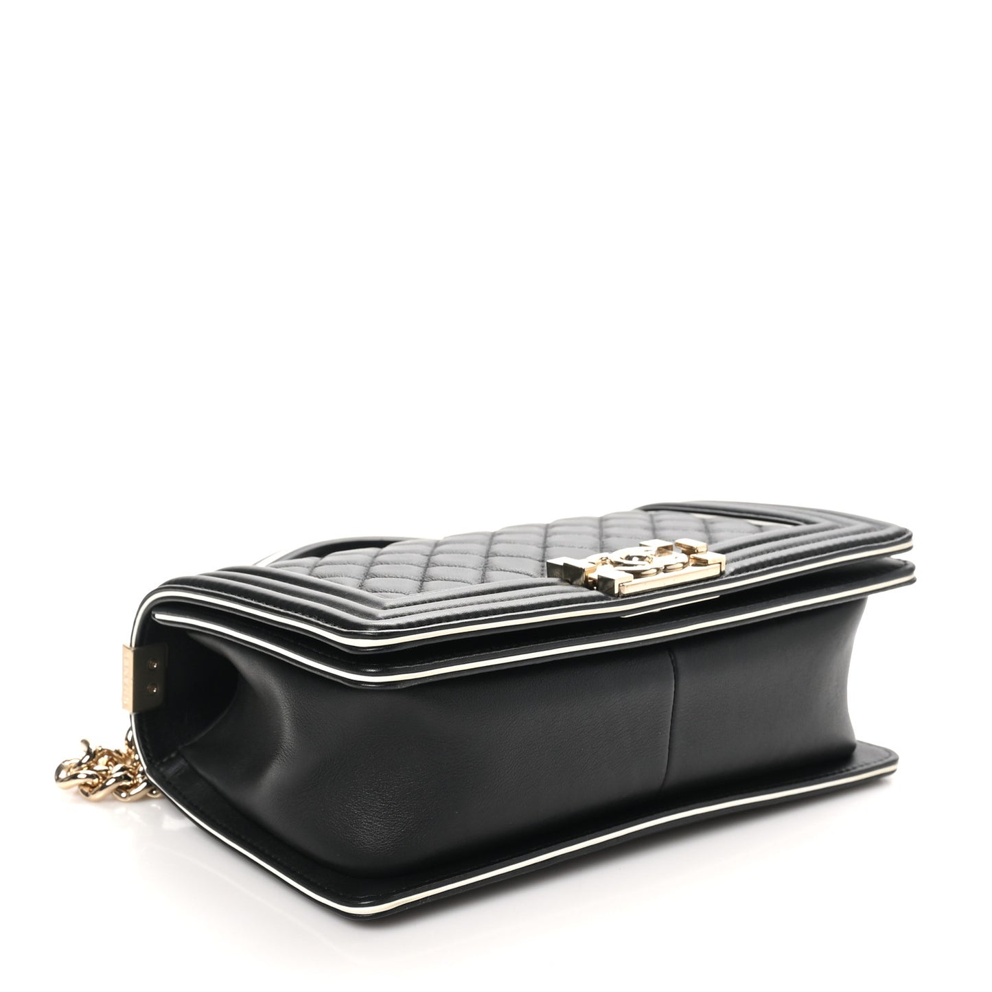 Calfskin Quilted Medium Boy Top Handle Flap Black