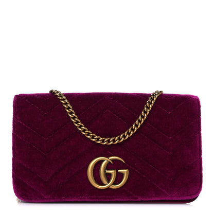 Gucci Velvet Matelasse GG Marmont Mini Bag Fuchsia Violet Cyclamen 1 of 9