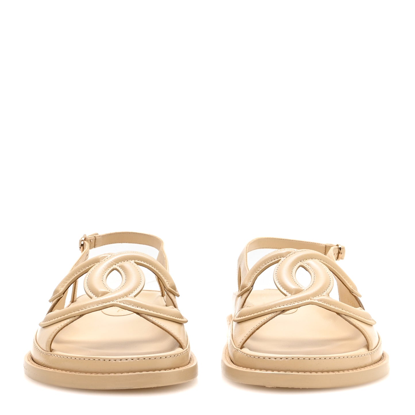 Crumpled Shiny Lambskin CC Cut Out Dad Sandals 39 Beige
