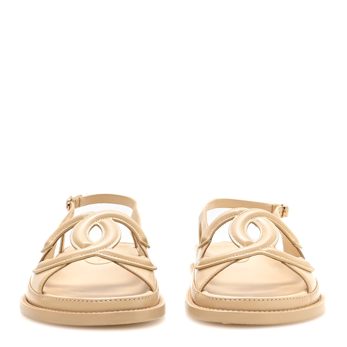 Chanel Crumpled Shiny Lambskin CC Cut Out Dad Sandals 39 Beige 3 of 9