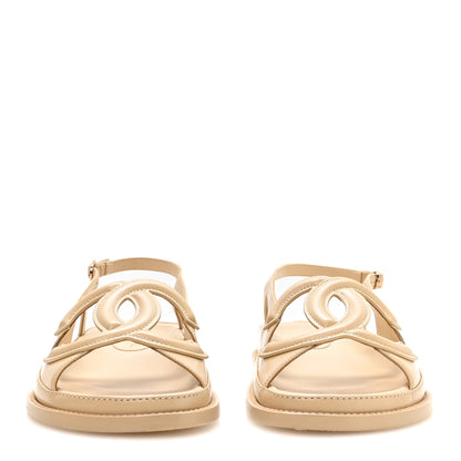 Chanel Crumpled Shiny Lambskin CC Cut Out Dad Sandals 39 Beige 3 of 9