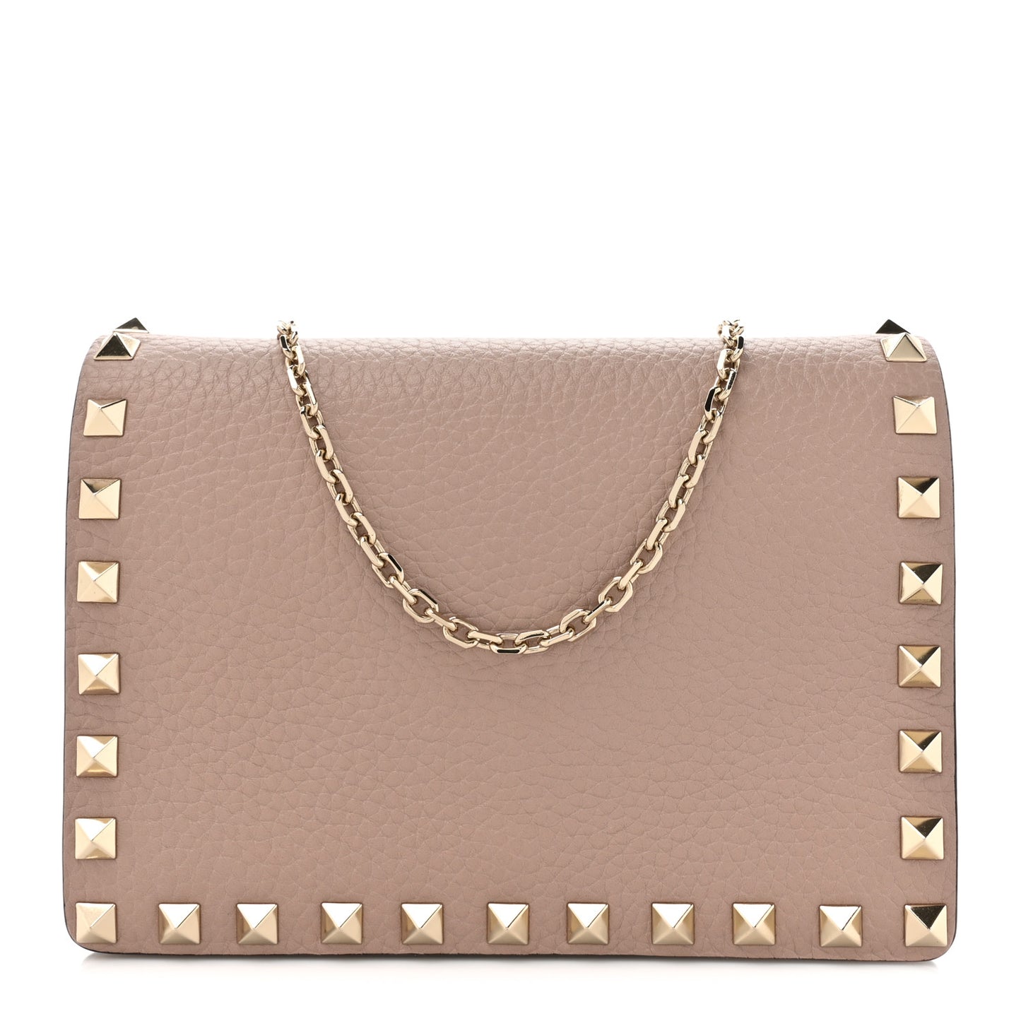 Pebbled Calfskin Rockstud Wallet On Chain Poudre