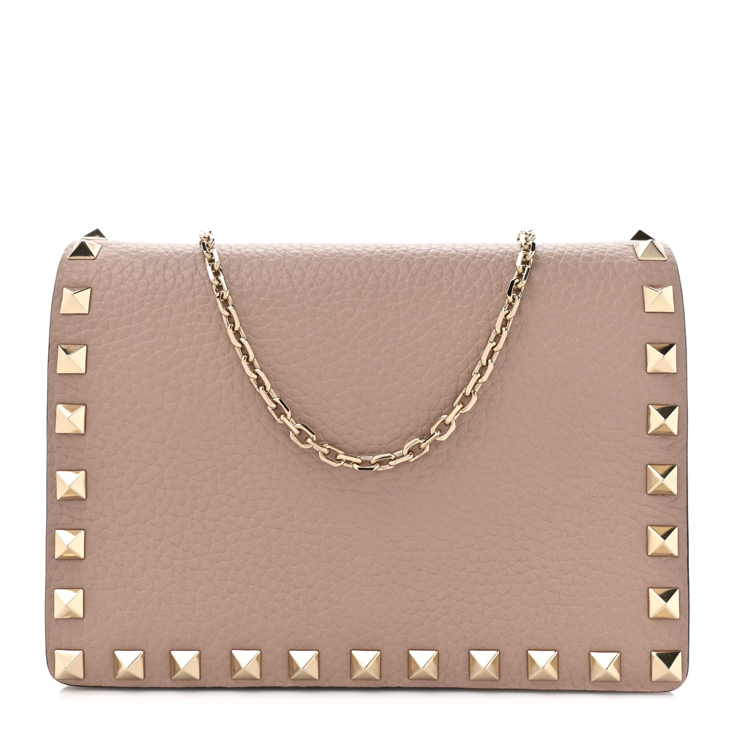 Valentino Garavani Pebbled Calfskin Rockstud Wallet On Chain Poudre 1 of 10