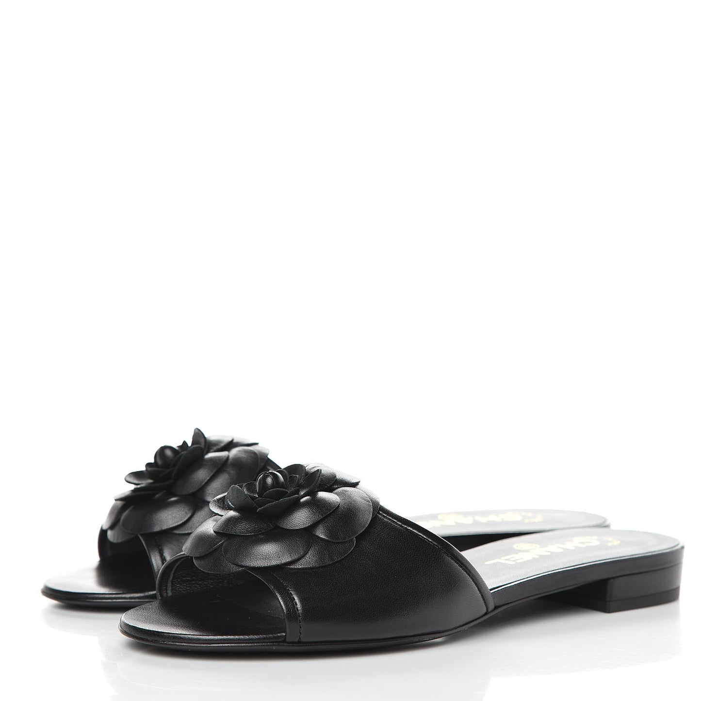 Lambskin Camellia Sandal Mules 37.5 Black