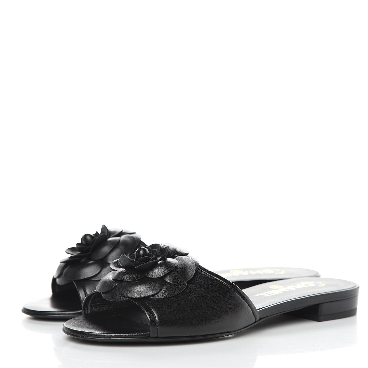 Chanel Lambskin Camellia Sandal Mules 37.5 Black 3 of 9