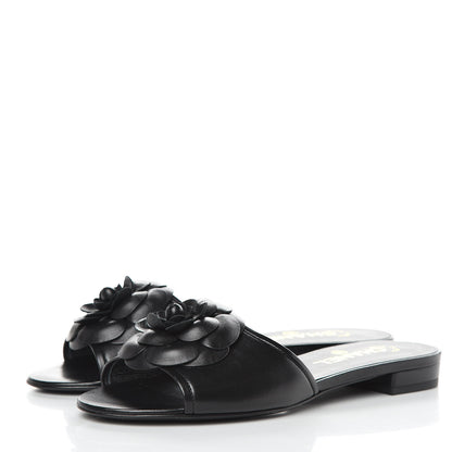 Chanel Lambskin Camellia Sandal Mules 37.5 Black 3 of 9