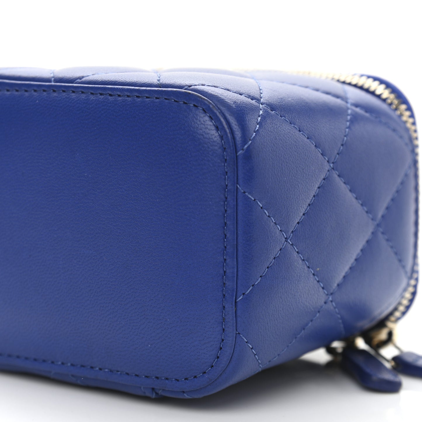 Lambskin Quilted Top Handle Mini Vanity Case With Chain Blue
