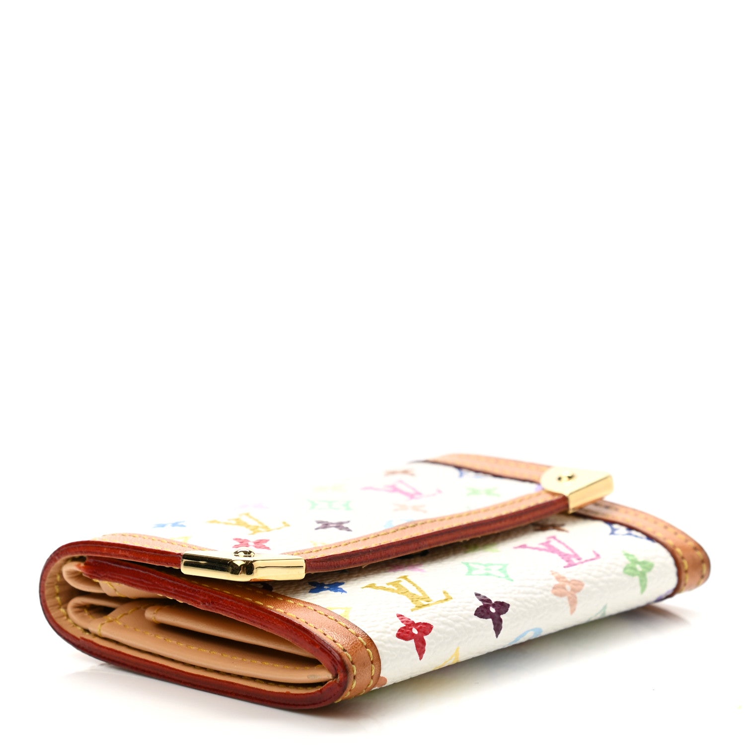 Louis Vuitton Monogram Multicolor Porte-Monnaie Plat Coin Purse White 4 of 6