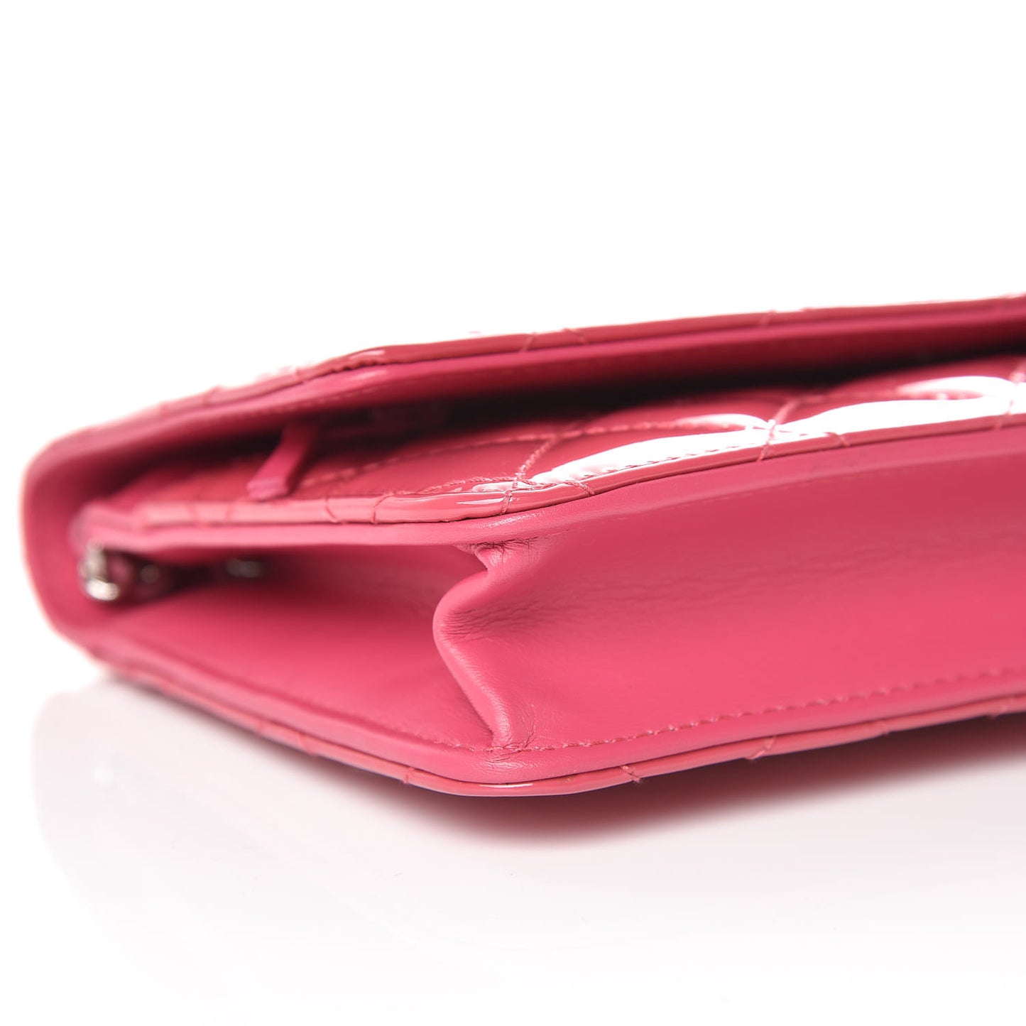 Patent Quilted Wallet On Chain WOC Dark Pink
