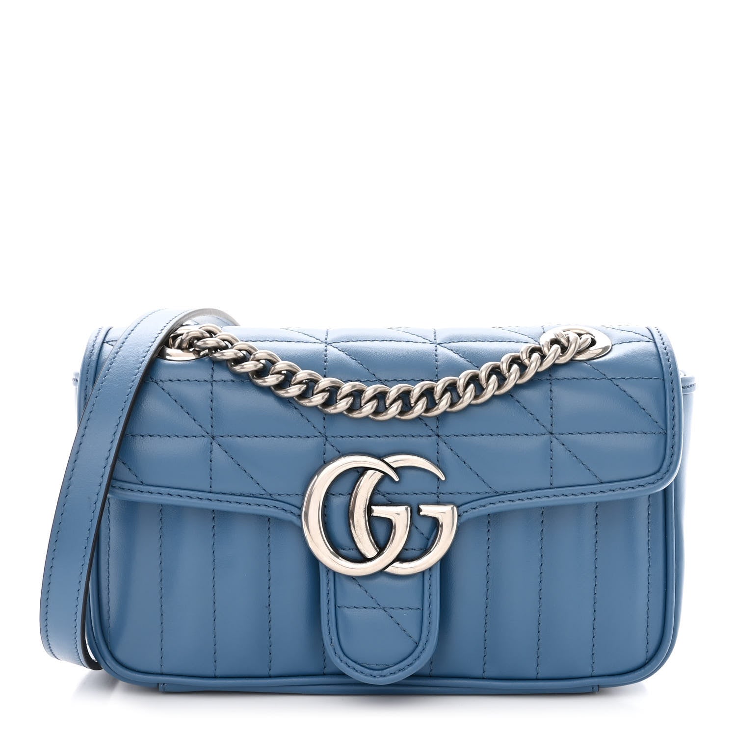 Gucci Calfskin Matelasse Aria Mini GG Marmont Shoulder Bag Clear Blue 1 of 10