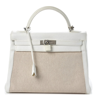 Hermes Taurillon Clemence Toile Kelly Retourne 32 White 1 of 40