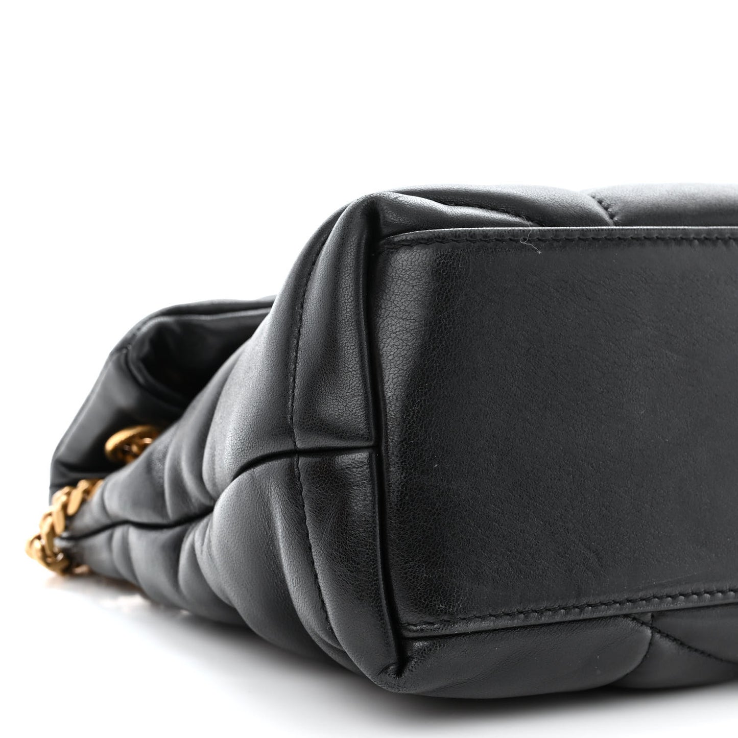 Lambskin Quilted Small Loulou Puffer Monogram Chain Satchel Black