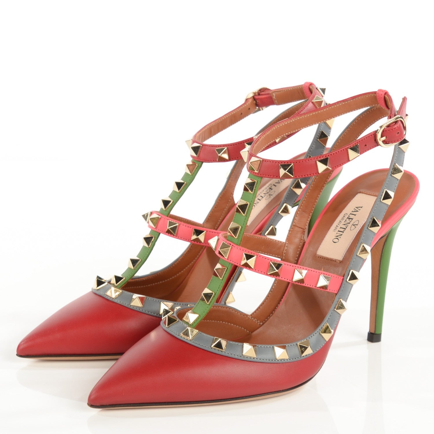 Valentino Garavani Nappa Rockstud Ankle Strap 100mm Pumps Rosso Valentino Grey Clover Deep Rose 3 of 7