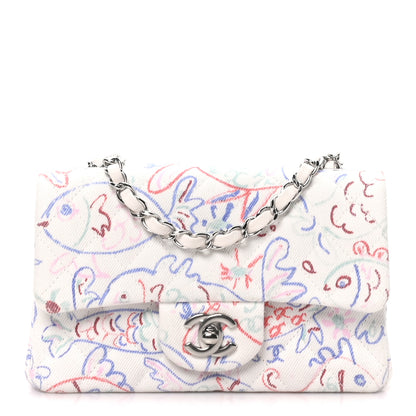 Chanel Denim Printed Fish Quilted Mini Rectangular Flap White Multicolor 1 of 10