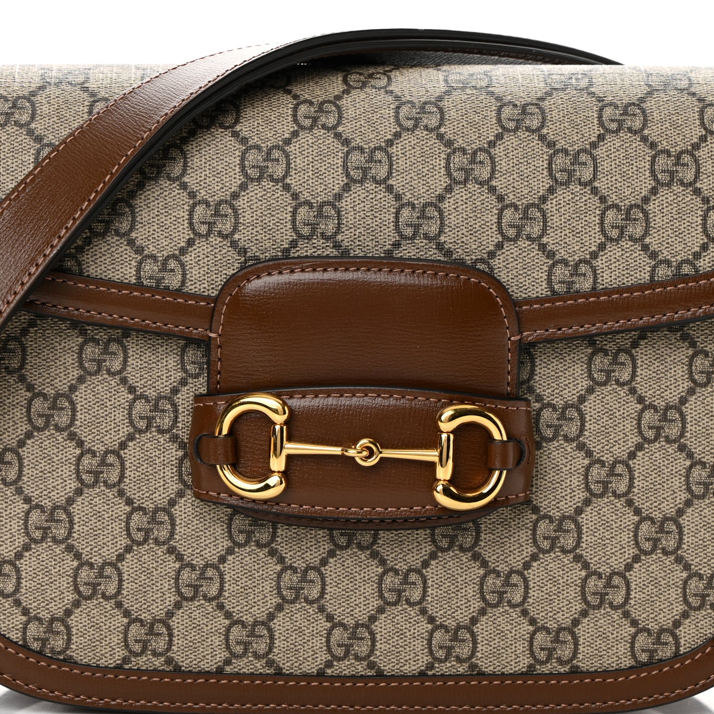 GG Supreme Monogram Horsebit 1955 Shoulder Bag Beige Brown Sugar