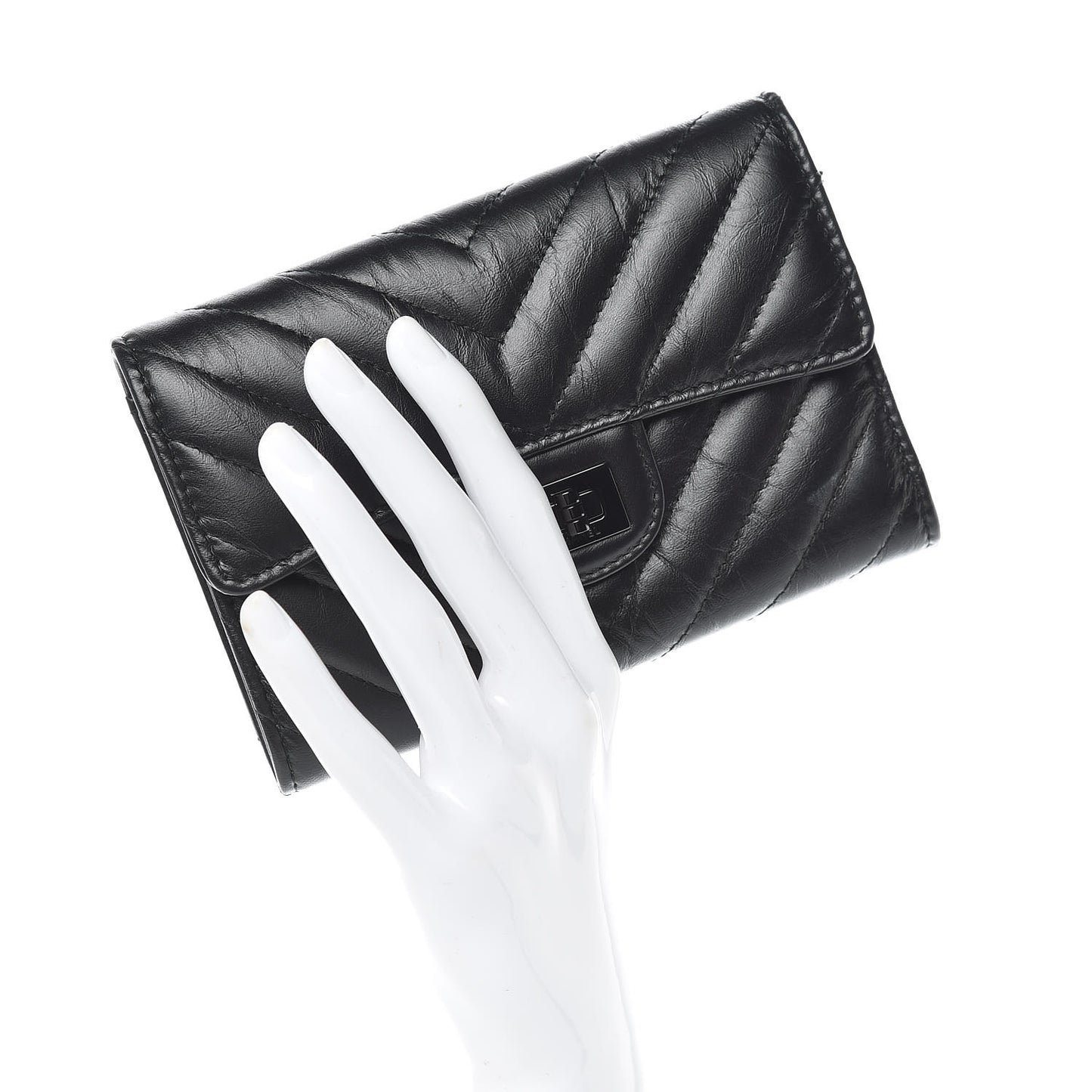Aged Calfskin Chevron Quilted Reissue Medium Flap Wallet So Black