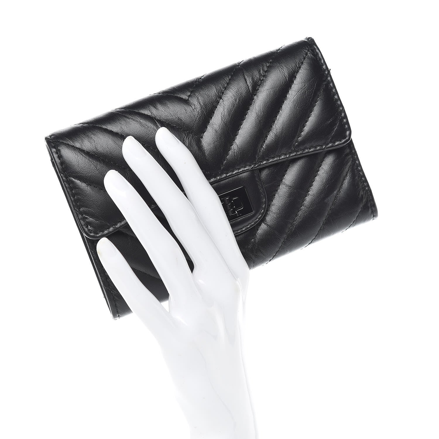 Chanel Aged Calfskin Chevron Quilted Reissue Medium Flap Wallet So Black 2 of 10