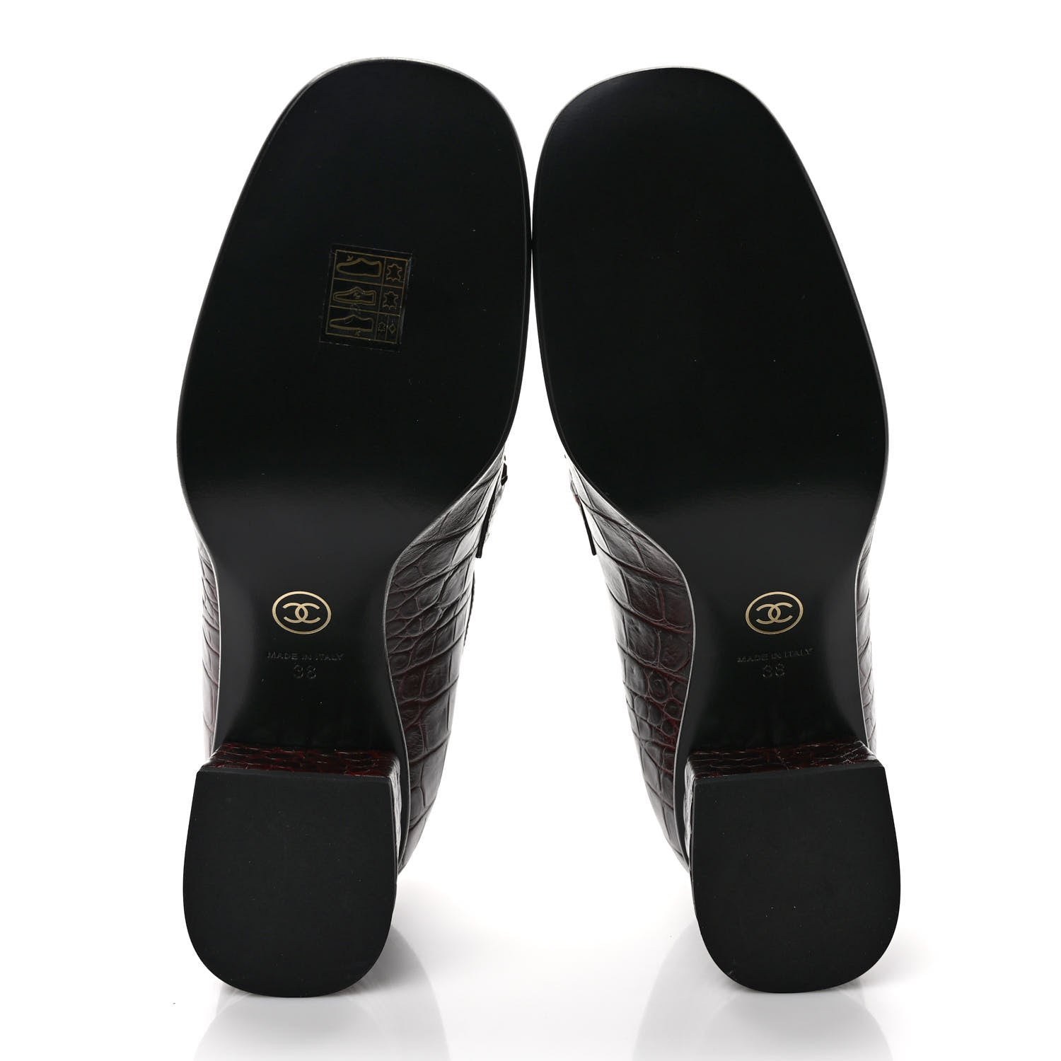 Chanel Crocodile Embossed Calfskin CC Chain Mocassin Loafers 38 Burgundy Black 5 of 9