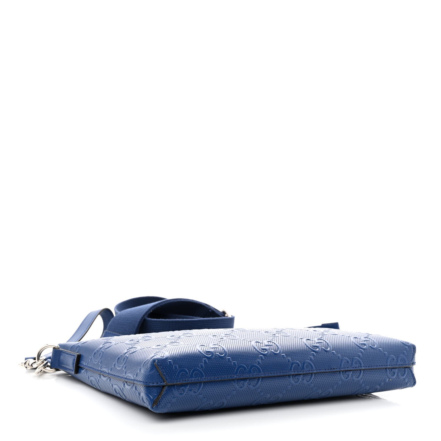 Gucci Calfskin GG Tennis Embossed Medium Wristlet Messenger Bag Intense Metal Blue 4 of 11