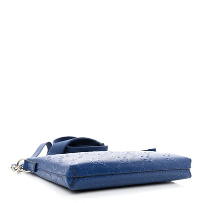 Gucci Calfskin GG Tennis Embossed Medium Wristlet Messenger Bag Intense Metal Blue 4 of 11