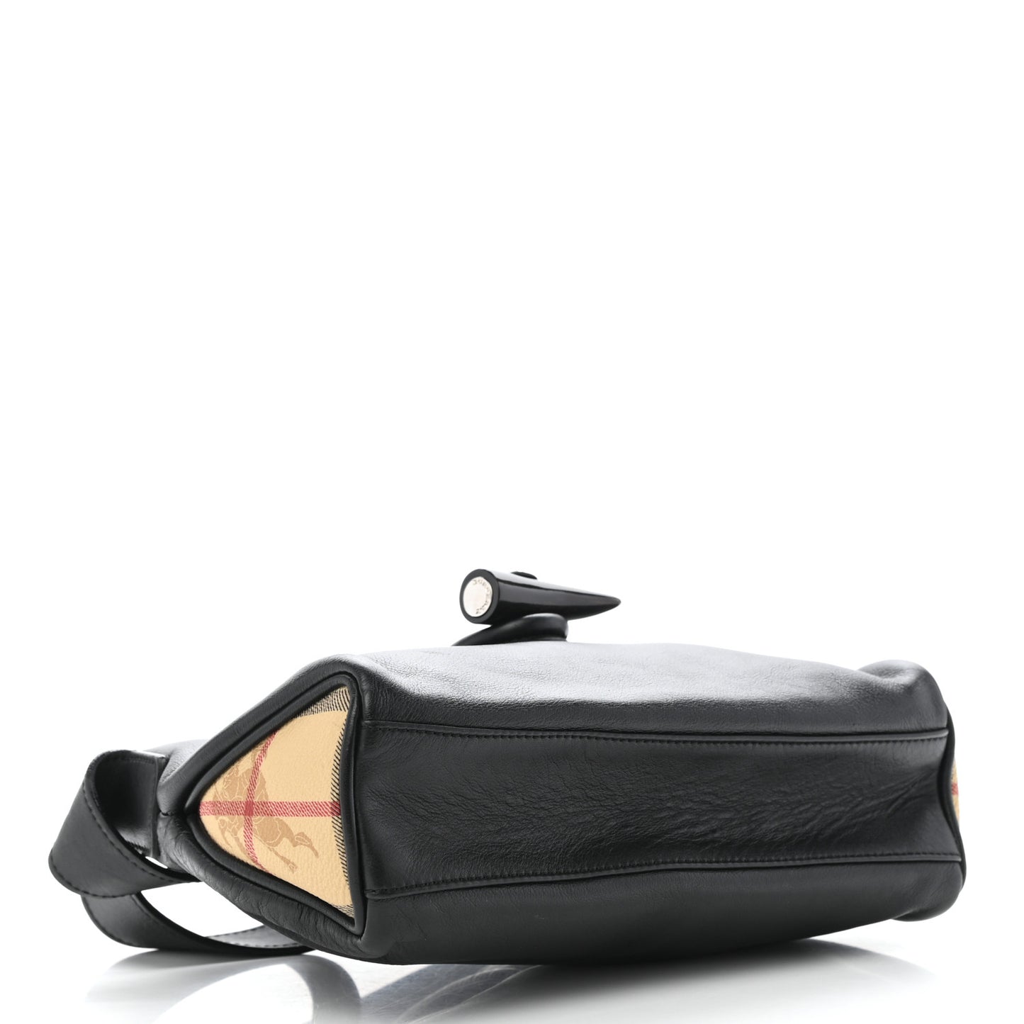 Grainy Calfskin Haymarket Check Horn Toggle Shoulder Bag Black
