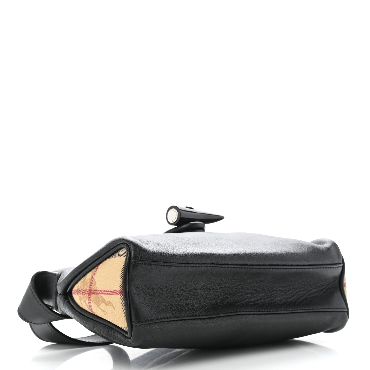 Burberry Grainy Calfskin Haymarket Check Horn Toggle Shoulder Bag Black 3 of 8