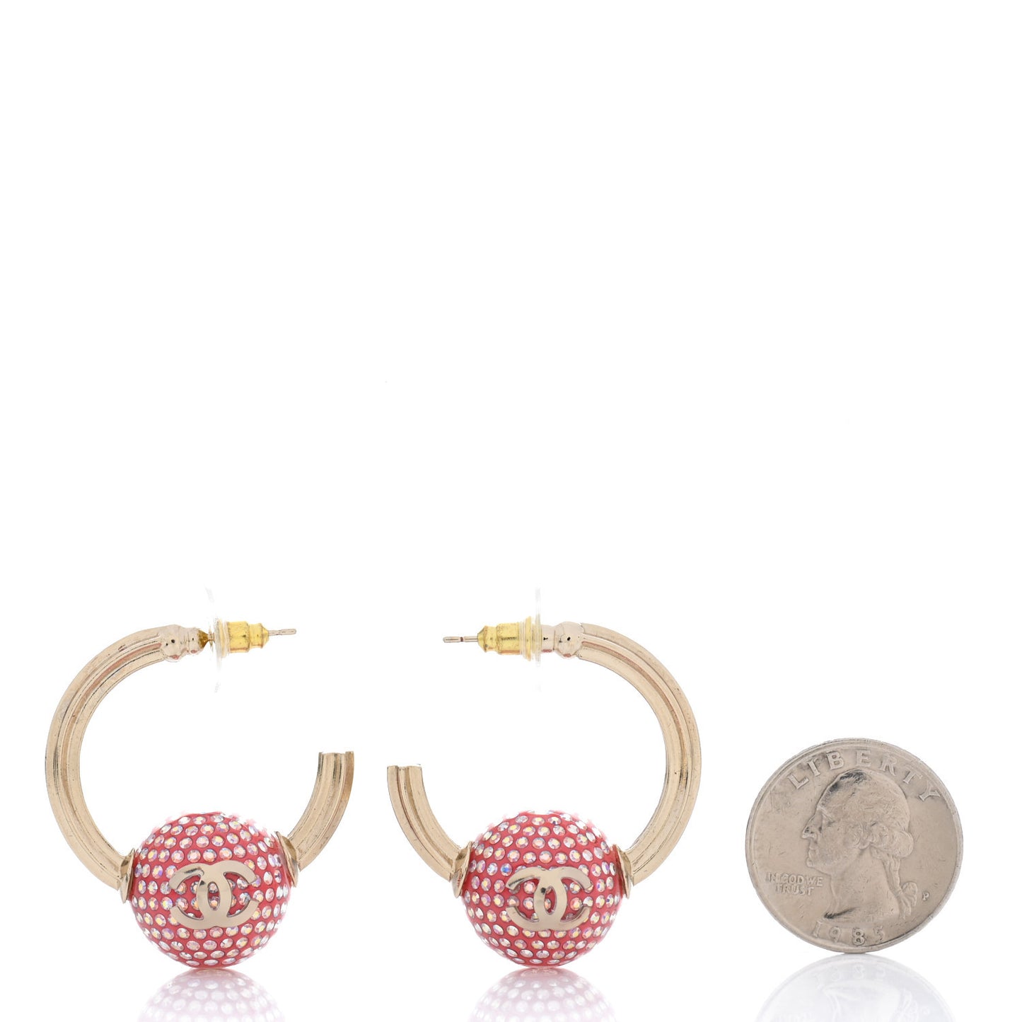 Crystal CC Ball Hoop Earrings Pink Gold